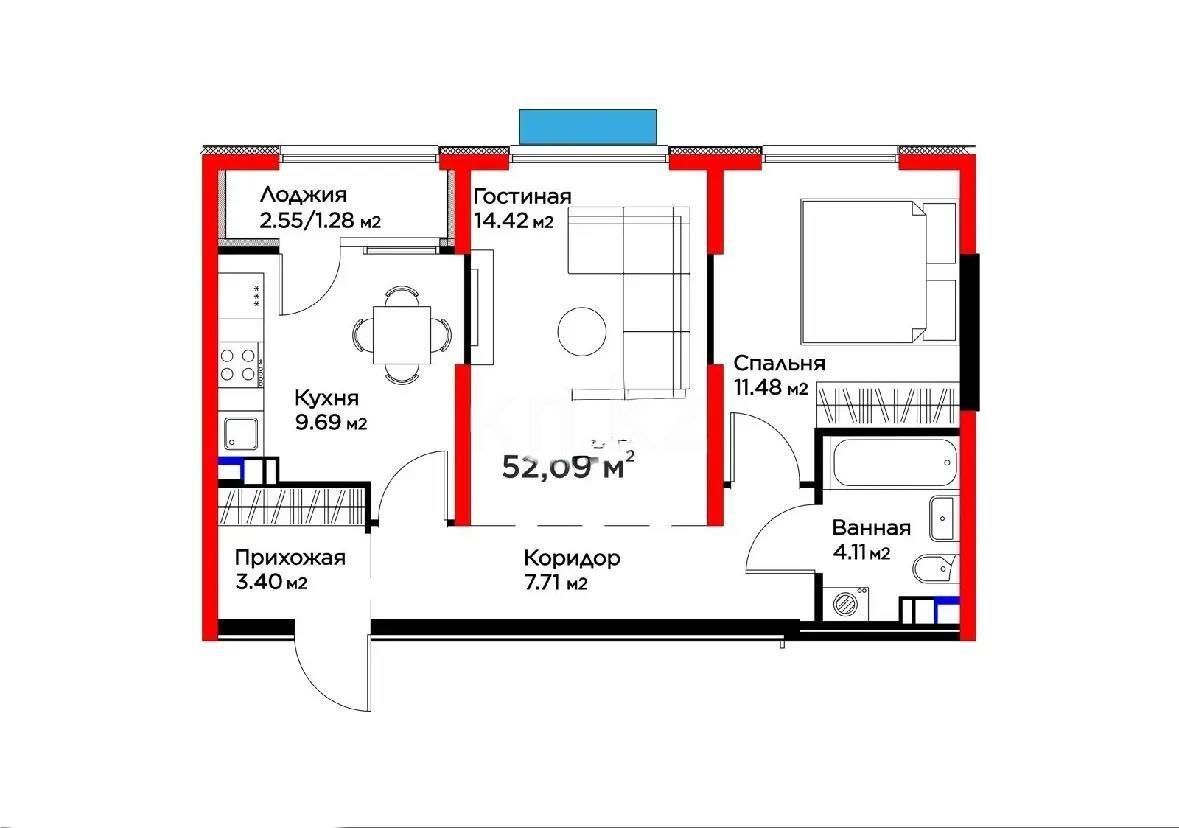 Продажа 2-комнатной квартиры, 52.1 м² в Алматы - фото 5