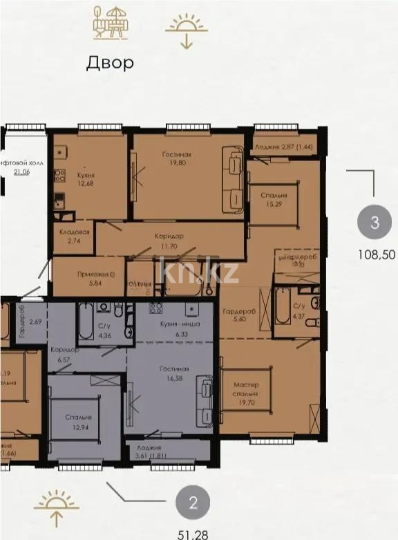 Продажа 3-комнатной квартиры, 108.5 м² в Астане