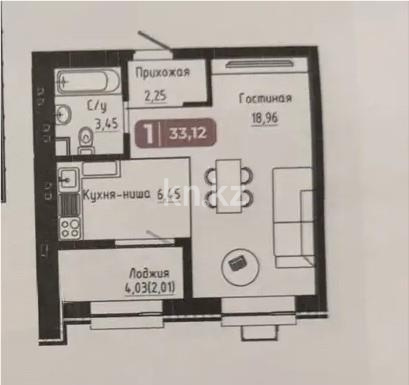 Продажа 1-комнатной квартиры, 33.12 м², ул. Тынышбайулы, дом  10 в Астане
