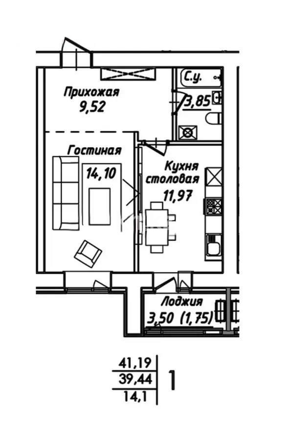 Продажа 1-комнатной квартиры, 42 м², ул. Нажимеденова, дом  38 стр - Продажа квартир в новостройках Астаны фото 1 из 1