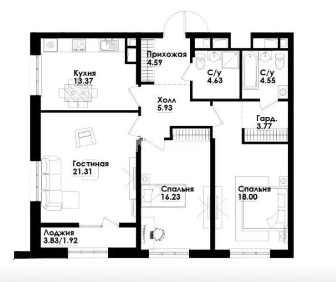 Продажа 3-комнатной квартиры, 95 м², ул. Симферопольская, дом  1/2 - Продажа  трехкомнатных квартир в новостройках Алматы без посредников фото 1 из 1