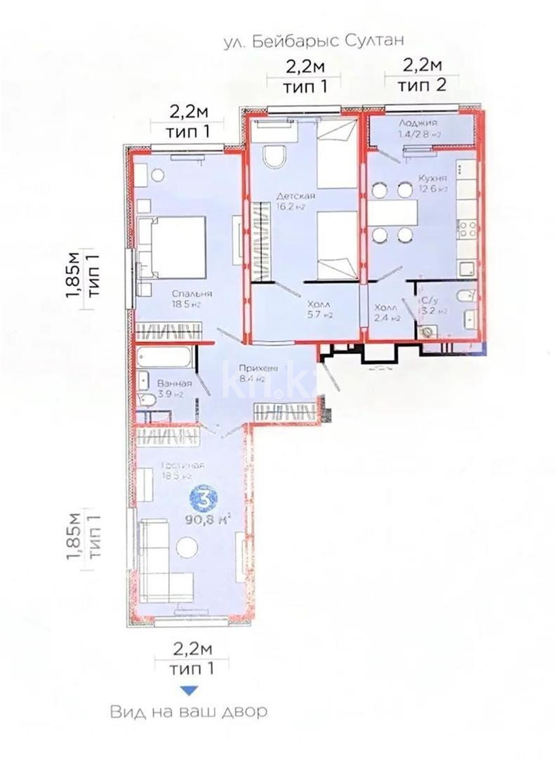 Продажа 3-комнатной квартиры, 90.8 м², ул. С-902, дом  8 в Астане