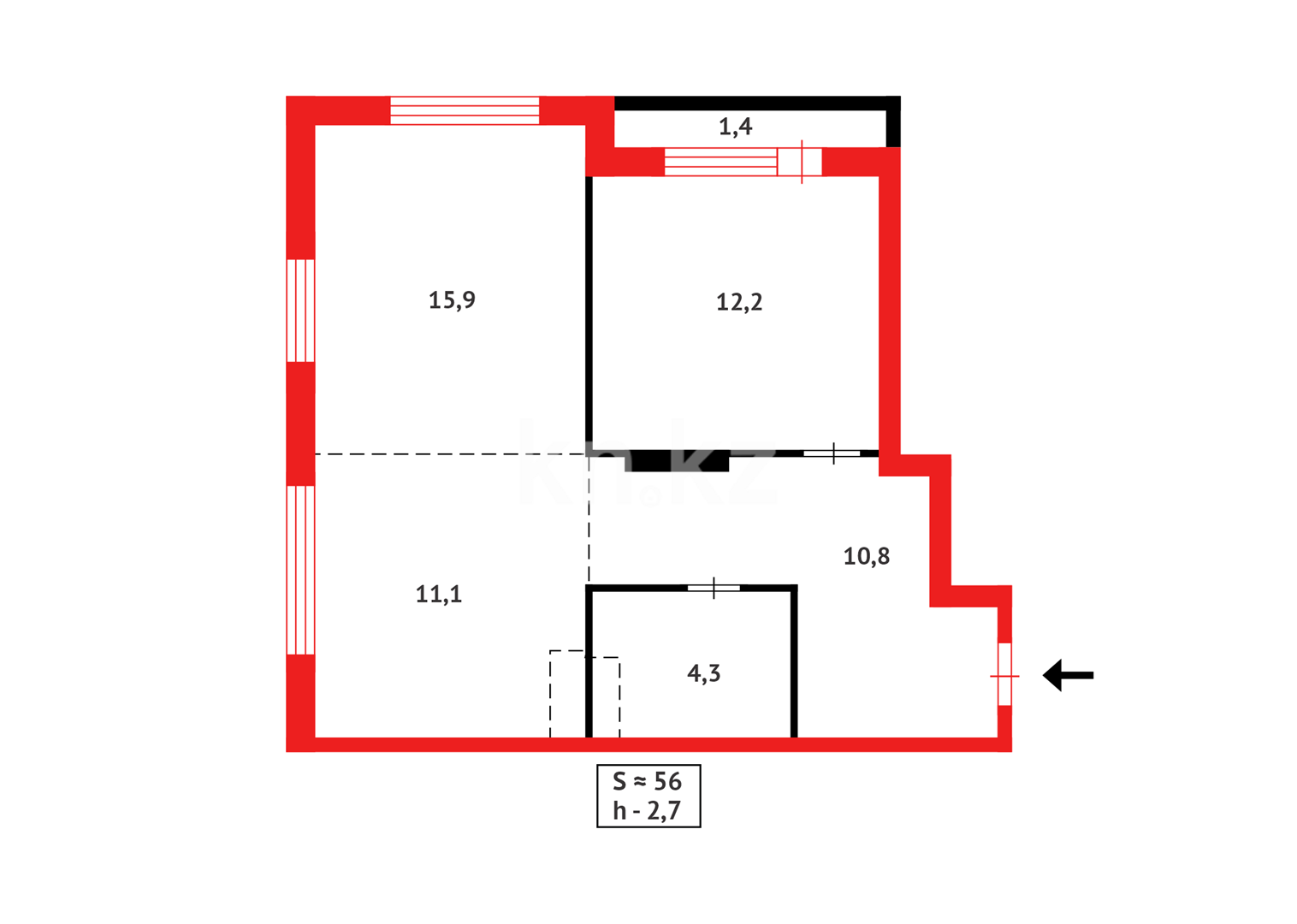 Продажа 2-комнатной квартиры, 56 м², ул. Толе би в Астане - фото 15