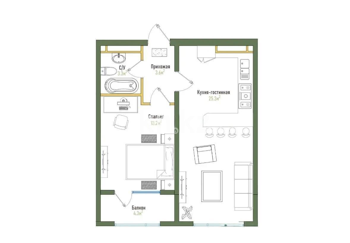 Продажа 2-комнатной квартиры, 53 м² - Продажа  двухкомнатных квартир в новостройках Алматы - страница 3 фото 1 из 1