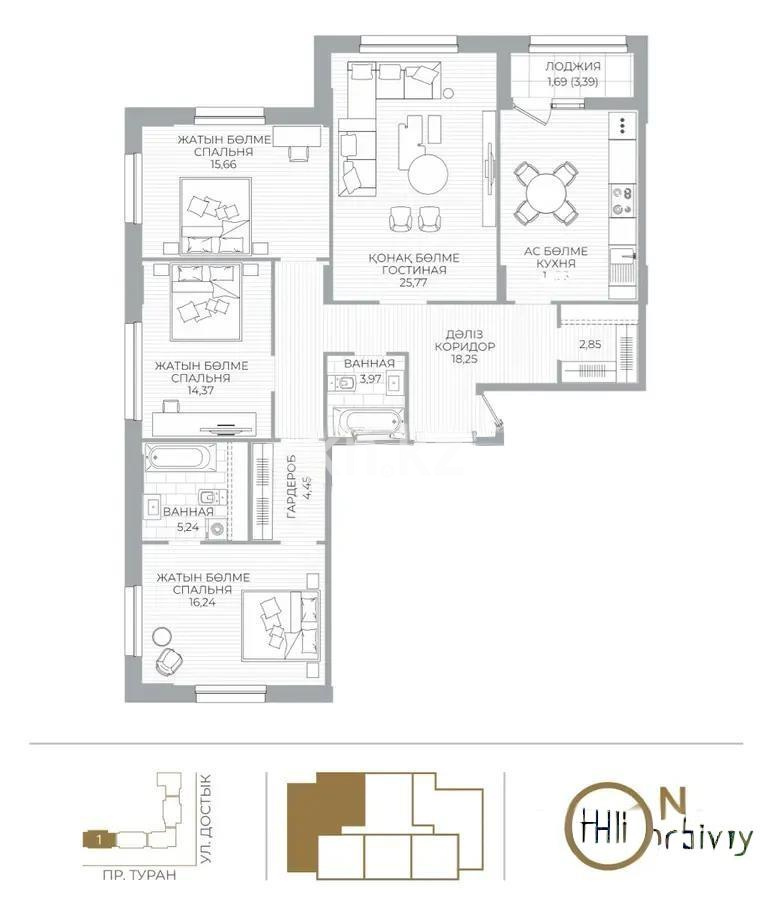 Продажа 4-комнатной квартиры, 126 м², пр. Туран, дом  39/2 стр - Продажа квартир в новостройках Астаны без посредников с фото фото 1 из 1