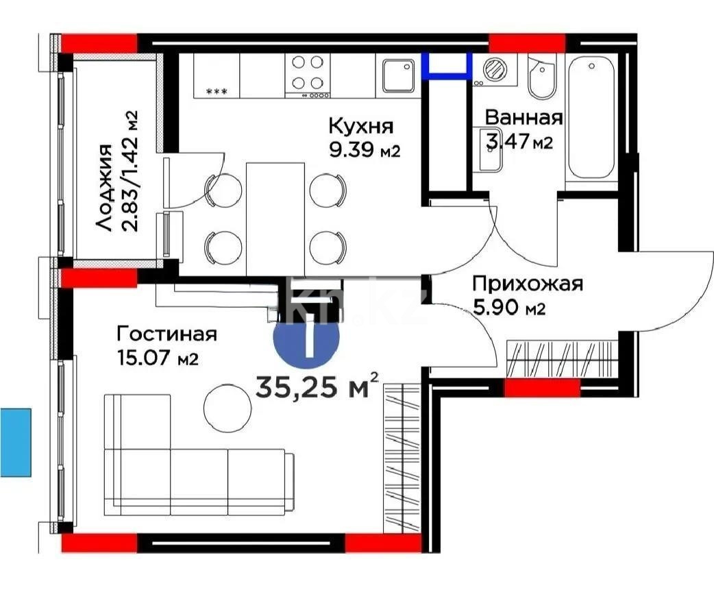 Продажа 1-комнатной квартиры, 35.25 м² в Астане - фото 3