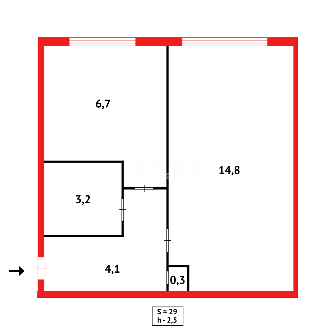 Продажа 1-комнатной квартиры, 29 м², ул. Ерубаева - Продажа  однокомнатных квартир в Караганде фото 7 из 7