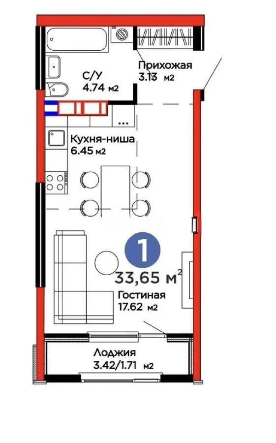 Продажа 1-комнатной квартиры, 33.65 м² в Алматы