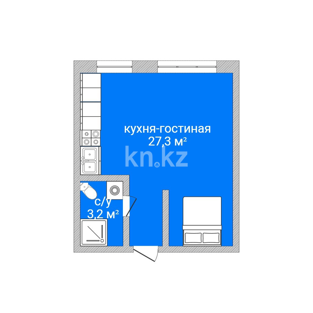 Продажа 1-комнатной квартиры, 30.5 м², ул. Кочубея, дом  3 - Продажа  однокомнатных квартир в Костанае фото 2 из 12