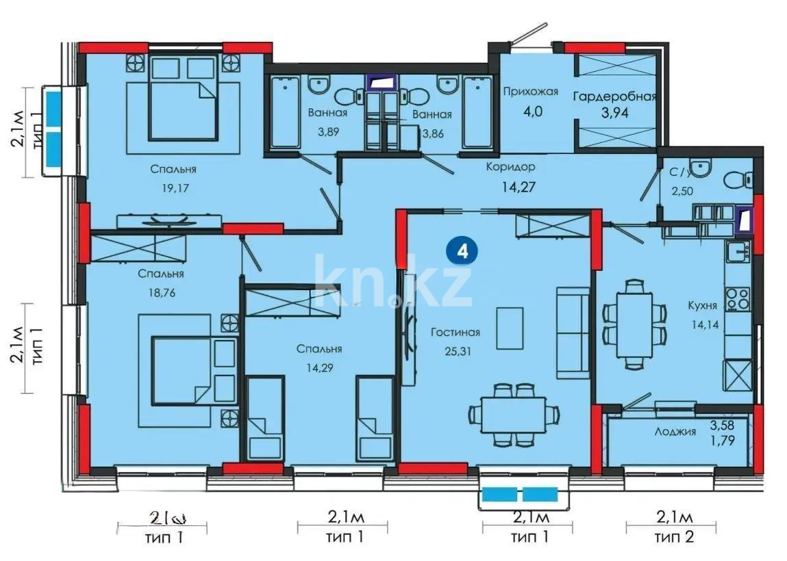 Продажа 4-комнатной квартиры, 124.2 м², пр. Туран, дом  43/5 в Астане - фото 5
