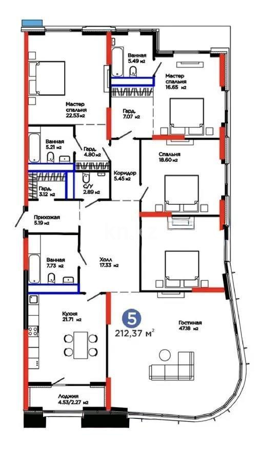 Продажа 5-комнатной квартиры, 215 м² - Продажа пятикомнатных и более квартир в Астане фото 1 из 1