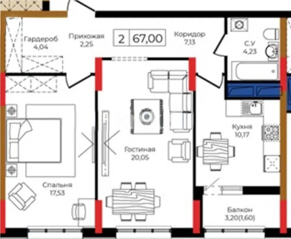 Продажа 2-комнатной квартиры, 67.7 м², ул. Анет баба, дом  4 в Астане Продажа 2-комнатной квартиры, 67.7 м², ул. Анет баба, дом  4 в Астане