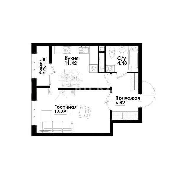 Продажа 1-комнатной квартиры, 40.75 м² - Продажа  однокомнатных квартир в Алматы фото 1 из 1