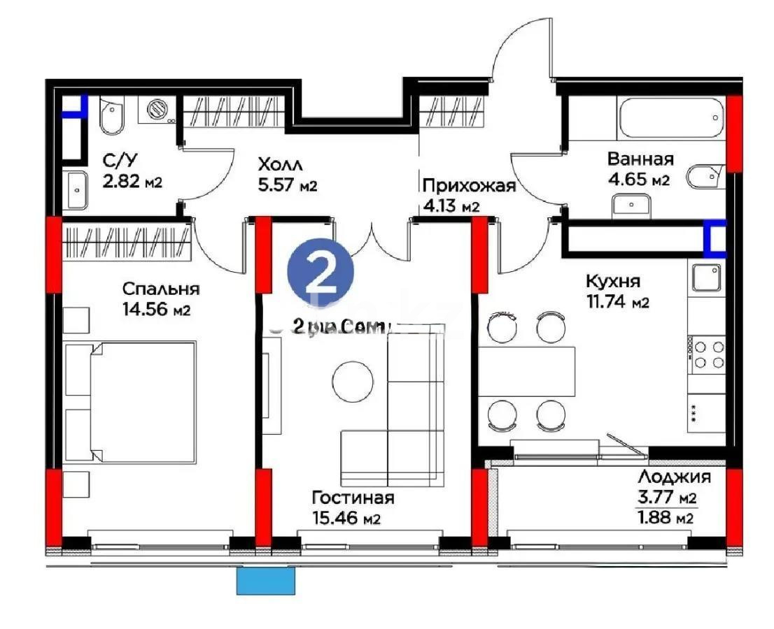 Продажа 2-комнатной квартиры, 60.82 м² - Продажа двухкомнатных квартир в Астане - страница 3 фото 1 из 1
