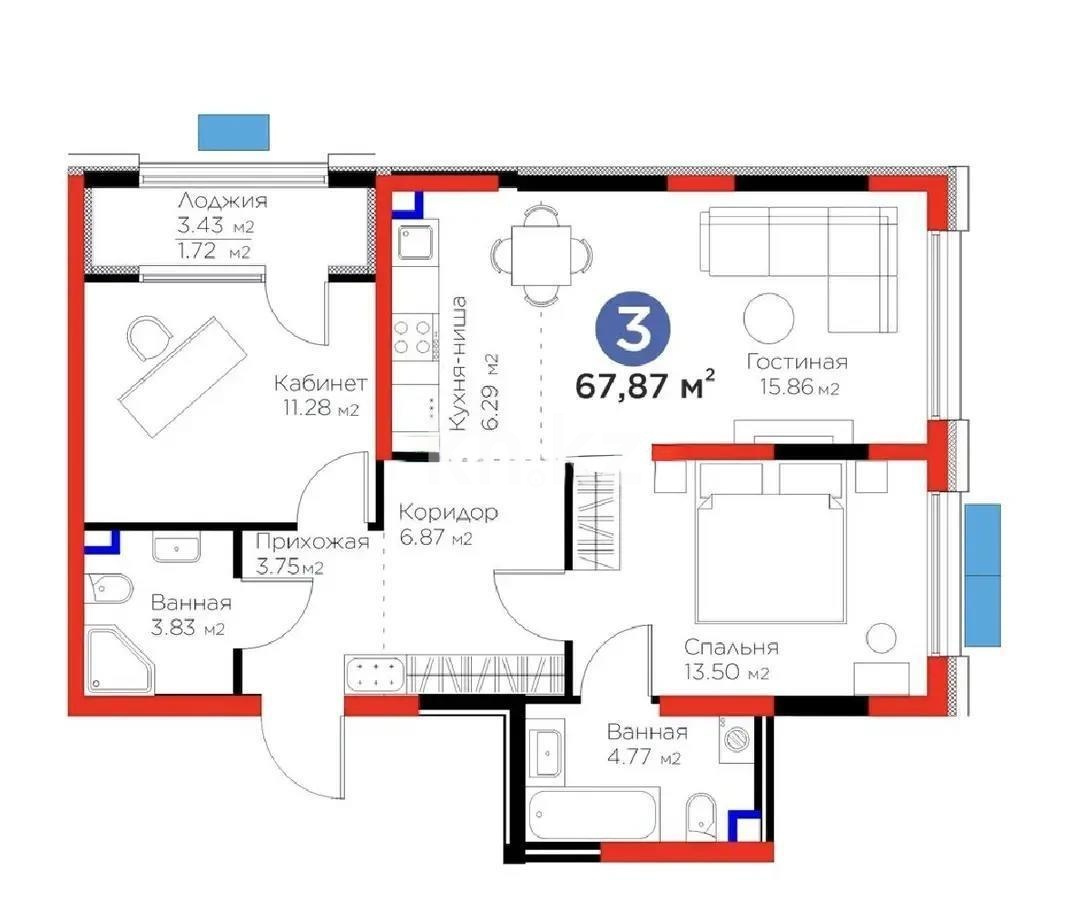 Продажа 3-комнатной квартиры, 68 м² - Продажа квартир в новостройках Алматы - страница 20 фото 7 из 7