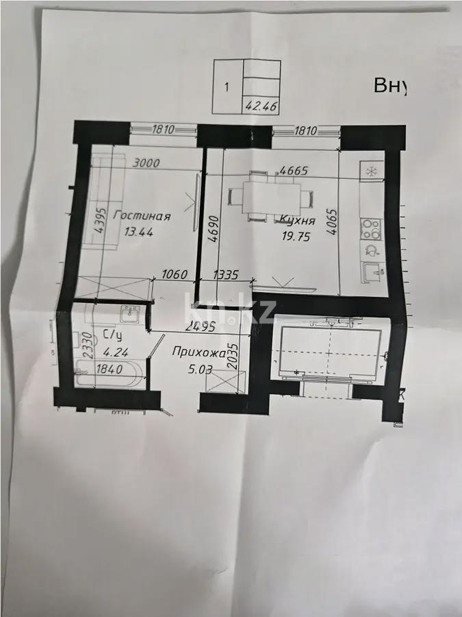 Продажа 1-комнатной квартиры, 42.46 м², ул. Сыганак, дом  18 - Продажа квартир в Казахстане фото 1 из 1