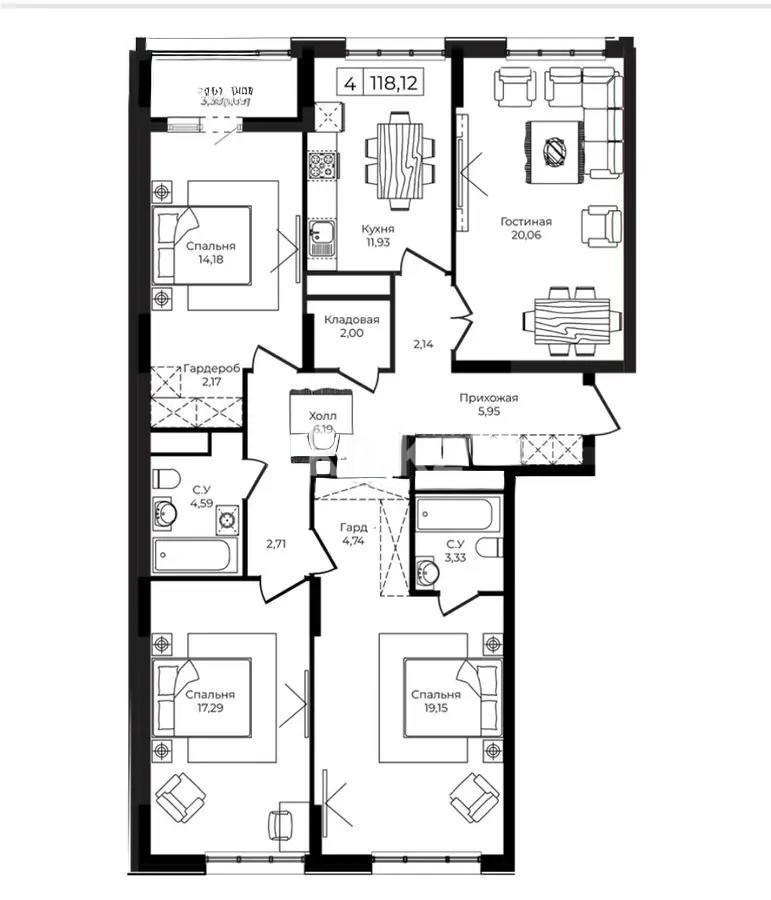 Продажа 4-комнатной квартиры, 120 м², ул. Анет баба, дом  4 - Продажа  четырехкомнатных квартир в новостройках Астаны без посредников фото 1 из 1
