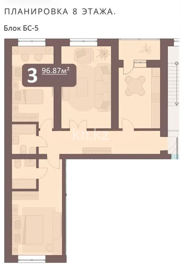 Продажа 3-комнатной квартиры, 97 м² - Продажа  трехкомнатных квартир в новостройках Астаны - страница 2 фото 1 из 1