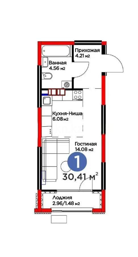 Продажа 1-комнатной квартиры, 30.41 м², мкр. Гажайып, дом  11/19г в Алматы
