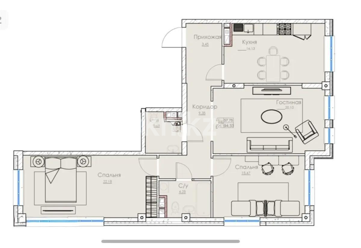 Продажа 3-комнатной квартиры, 94.5 м² в Алматы