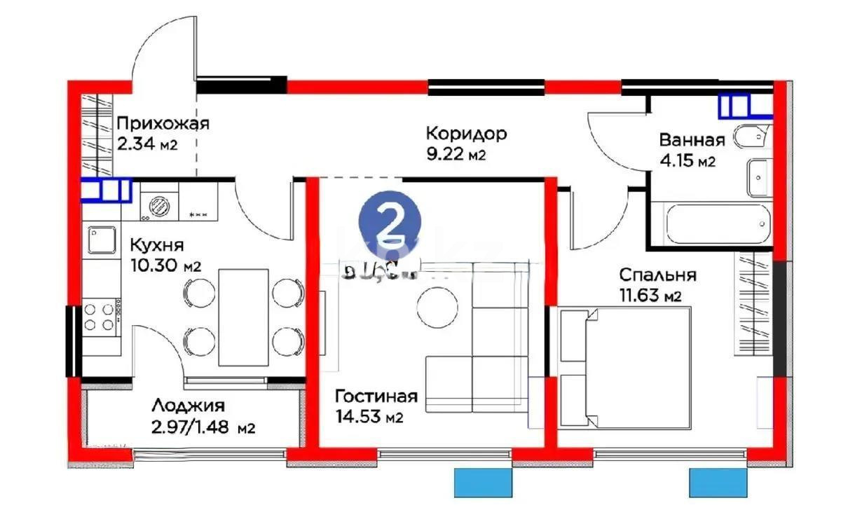 Продажа 2-комнатной квартиры, 53.66 м², ул. Байге, дом  12б в Алматы