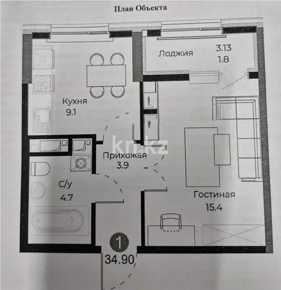 Продажа 1-комнатной квартиры, 35 м², ул. Молдагалиева, дом  3 в Астане