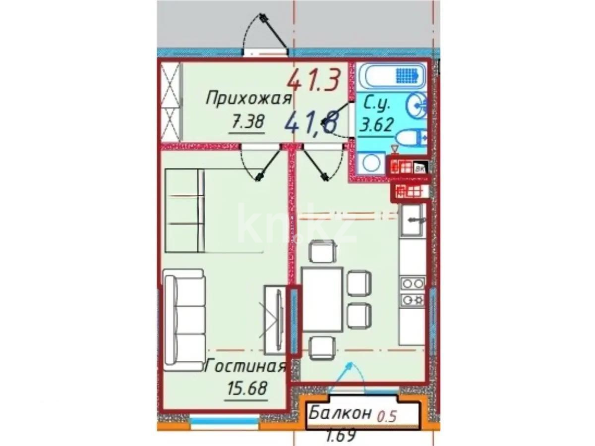 Продажа 2-комнатной квартиры, 41.1 м² - Продажа  двухкомнатных квартир в новостройках Алматы фото 1 из 1