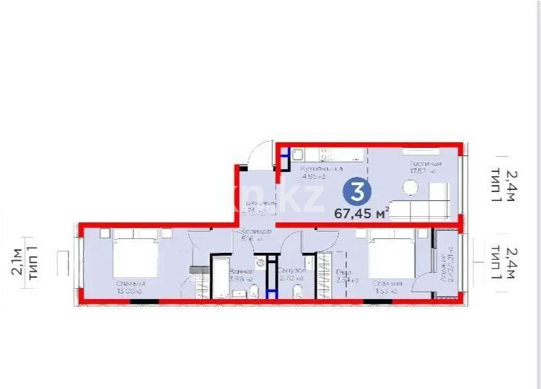 Продажа 3-комнатной квартиры, 67.45 м² - Продажа  трехкомнатных квартир в Алматы фото 1 из 1