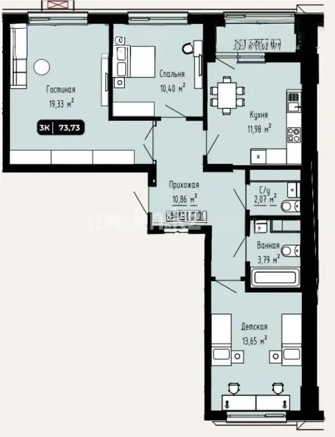 Продажа 3-комнатной квартиры, 73.13 м² в Астане