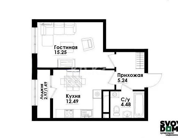 Продажа 1-комнатной квартиры, 38.95 м² - Продажа квартир в Казахстане - страница 12 фото 1 из 1
