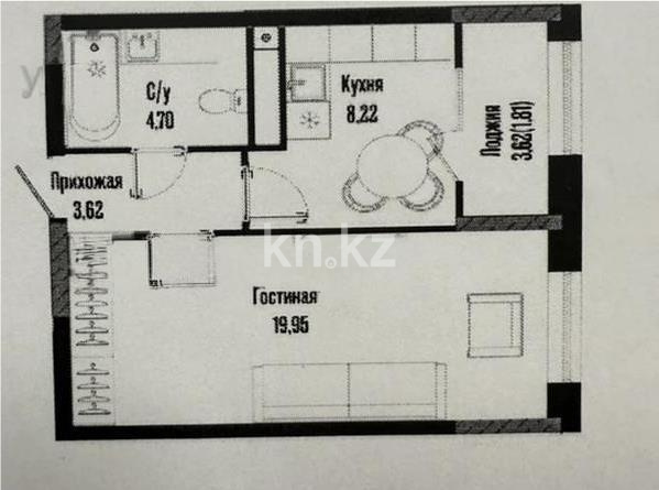 Продажа 1-комнатной квартиры, 38.5 м², ул. Жошы хана, дом  12/3 - Продажа квартир в Астане фото 1 из 1