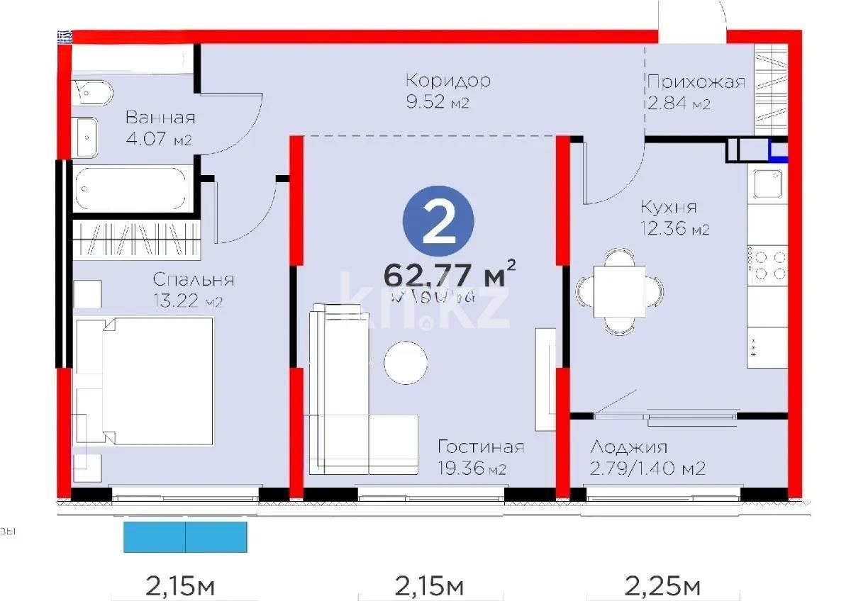 Продажа 2-комнатной квартиры, 62.77 м² - Продажа квартир в Наурызбайском р-не Алматы - страница 3 фото 1 из 1