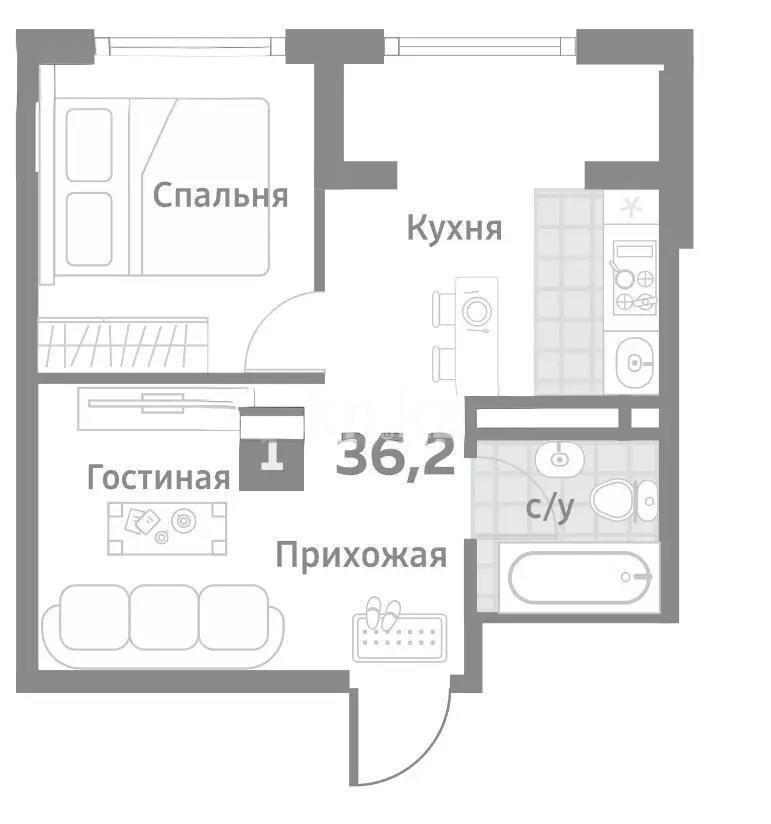 Продажа 1-комнатной квартиры, 36 м², ул. Бурундайская, дом  91а - Продажа квартир в новостройках Алматы без посредников с фото фото 1 из 1