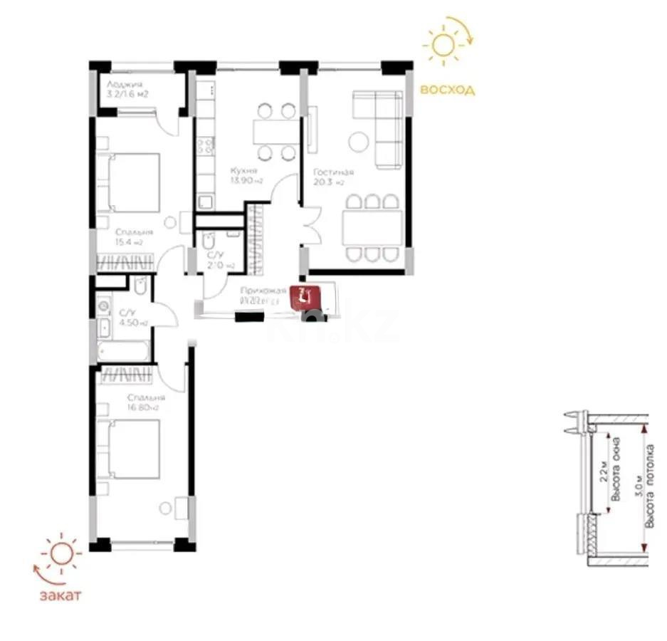 Продажа 3-комнатной квартиры, 85.1 м², ул. Е-36, дом  5 - Продажа квартир в Астане без посредников фото 1 из 1