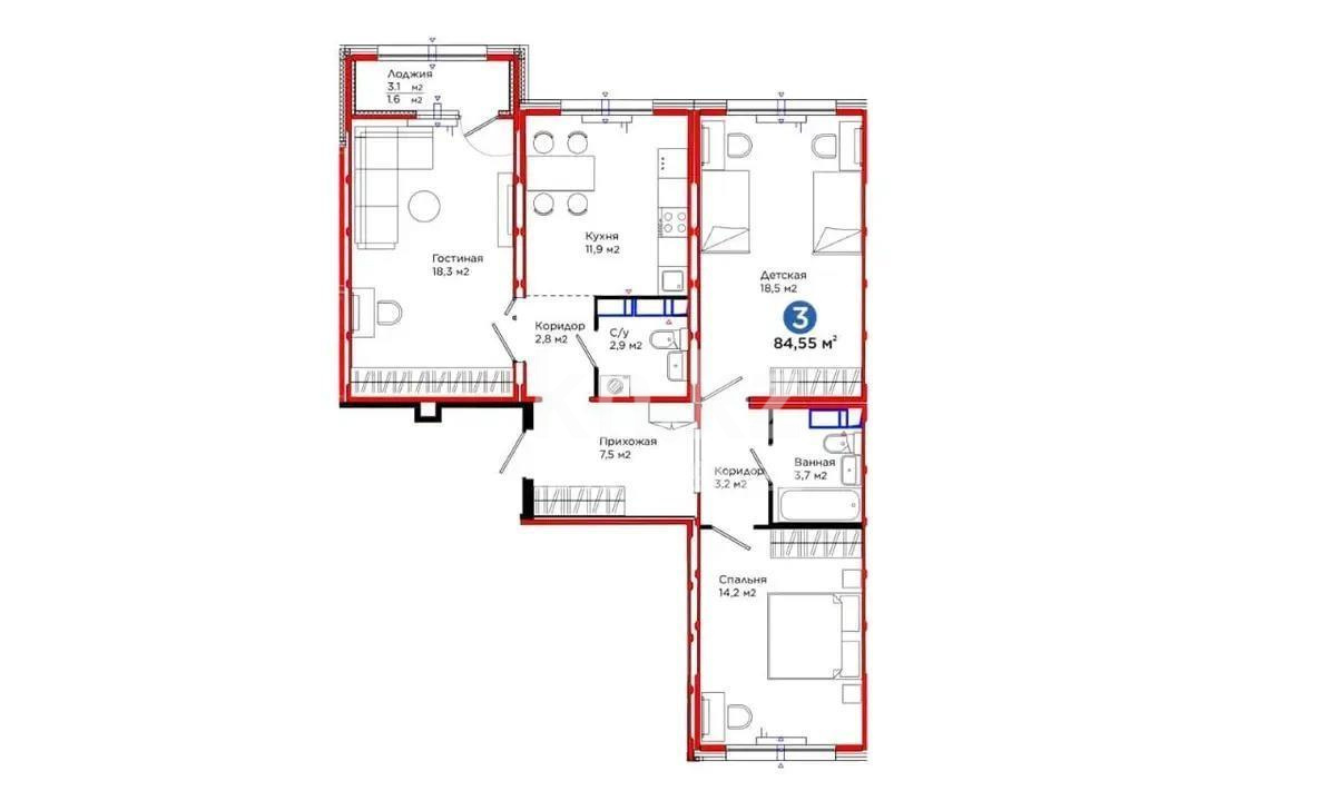 Продажа 3-комнатной квартиры, 84.55 м² - Продажа квартир в Астане без посредников - страница 7 фото 1 из 1
