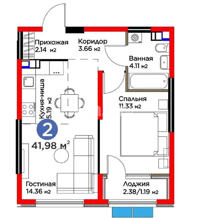 Продажа 2-комнатной квартиры, 41.98 м² - Продажа квартир в Казахстане - страница 30 фото 1 из 1