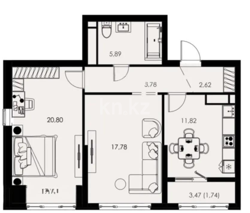 Продажа 2-комнатной квартиры, 66.43 м², ул. Ботакоз, дом  17а в Алматы