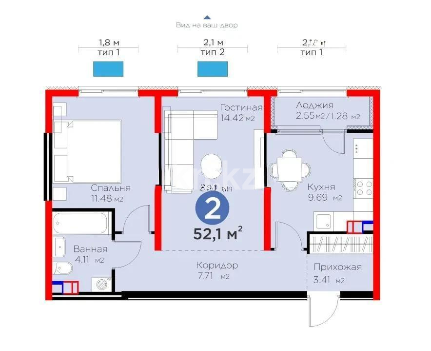 Продажа 2-комнатной квартиры, 52.1 м² - Продажа  двухкомнатных квартир в новостройках Алматы с фото - страница 30 фото 1 из 1