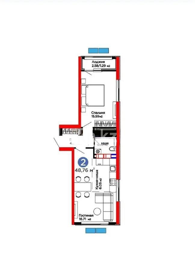Продажа 2-комнатной квартиры, 48.76 м², ул. Белжайлау, дом  47/2 - Продажа  двухкомнатных квартир в новостройках Алматы с фото фото 1 из 1