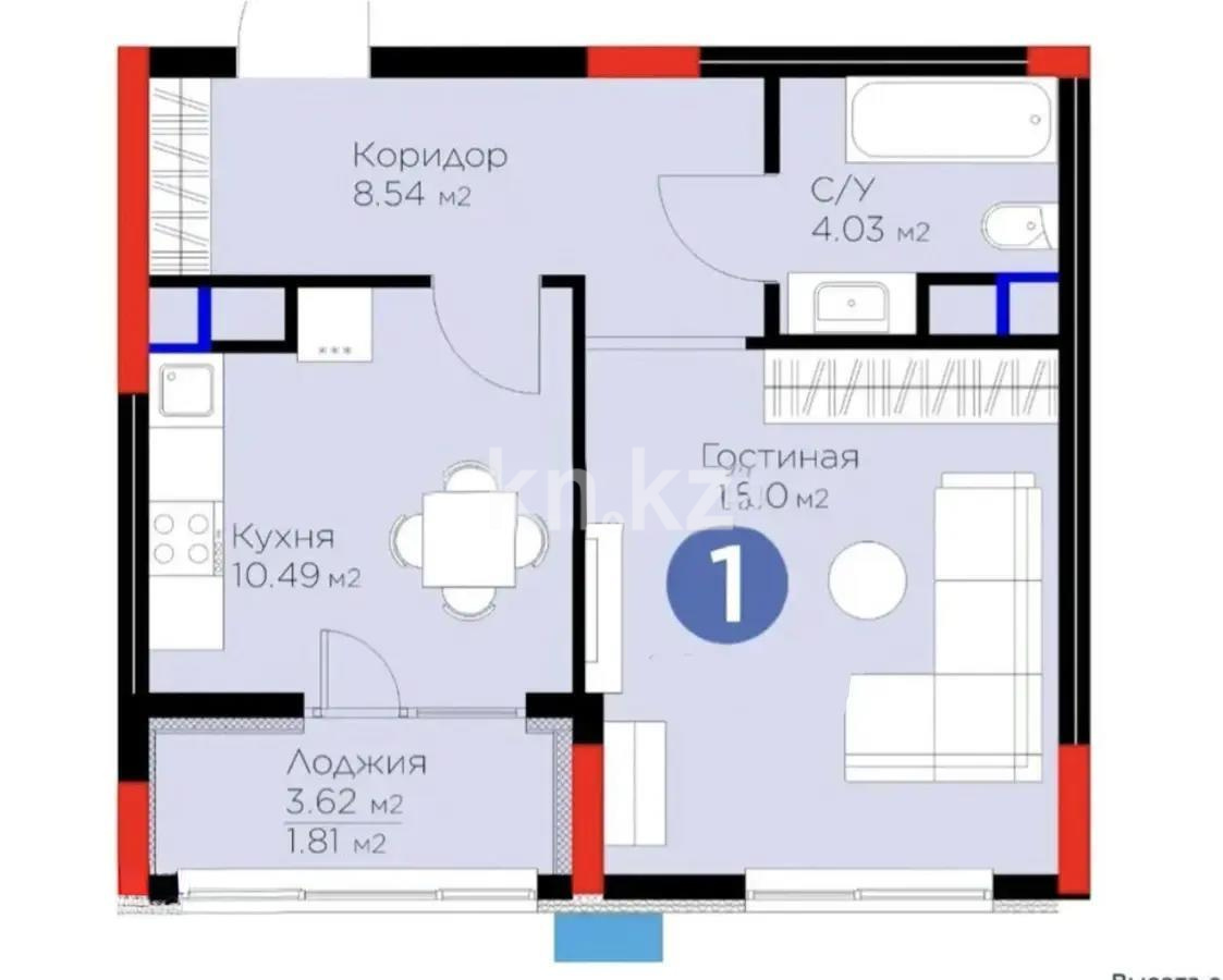 Продажа 1-комнатной квартиры, 43 м², ул. Е-900, дом  6 в Астане