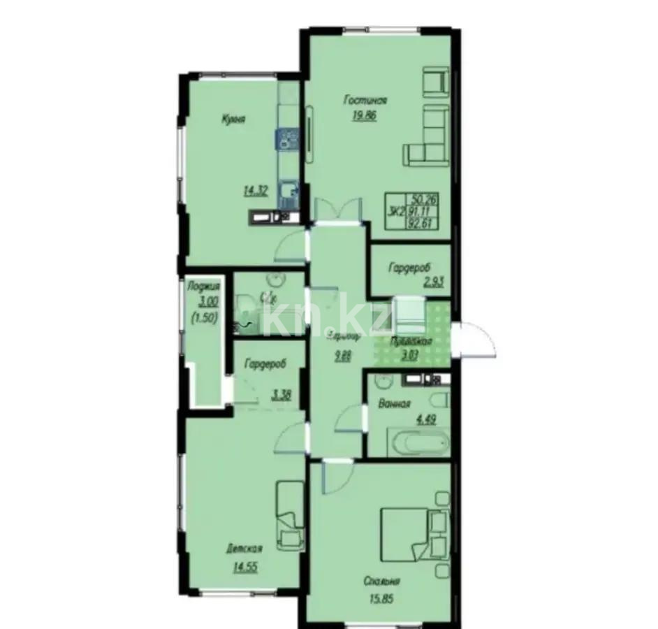 Продажа 3-комнатной квартиры, 93 м², ул. Е-496, дом  8 стр - Продажа  трехкомнатных квартир в новостройках Астаны без посредников фото 1 из 1