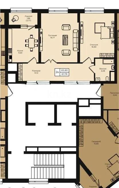 Продажа 2-комнатной квартиры, 67.78 м², пр. Кошкарбаева, дом  1 стр - Продажа  двухкомнатных квартир в новостройках Астаны без посредников фото 1 из 1