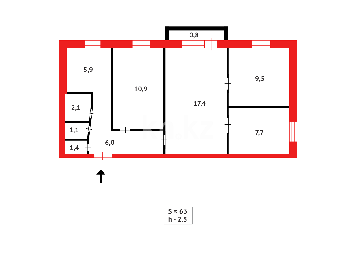Продажа 4-комнатной квартиры, 62 м², мкр-н Восток-1, дом  13 в Караганде - фото 15