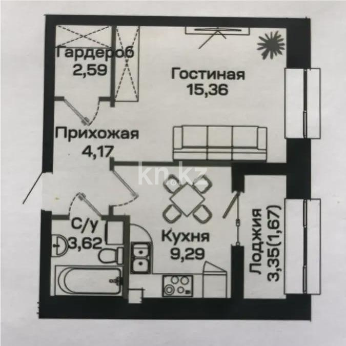 Продажа 1-комнатной квартиры, 37 м² в Астане