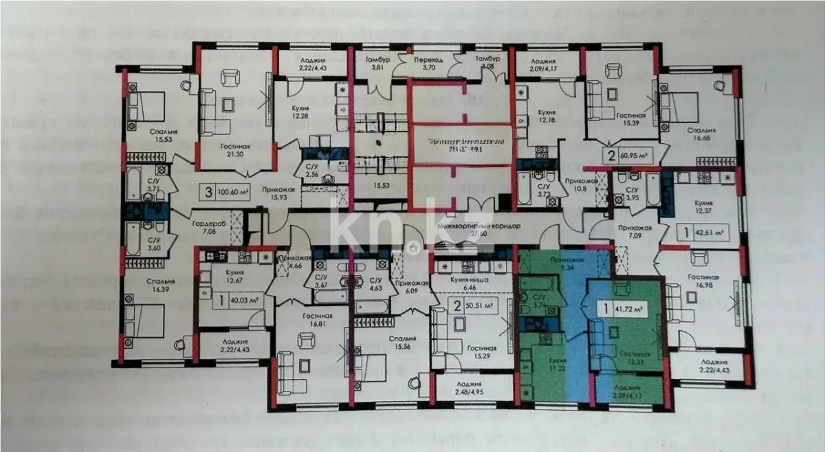 Продажа 1-комнатной квартиры, 41.72 м² в Астане