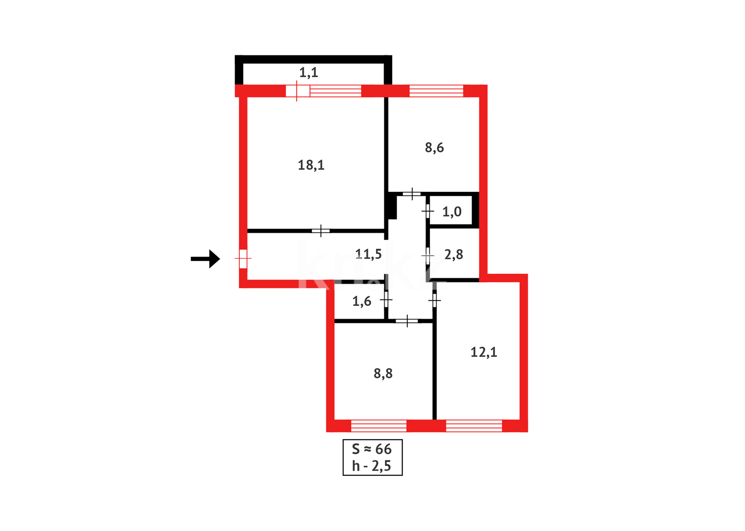 Продажа 3-комнатной квартиры, 65 м², ул. Рыскулова - Продажа  трехкомнатных квартир в Караганде фото 22 из 22