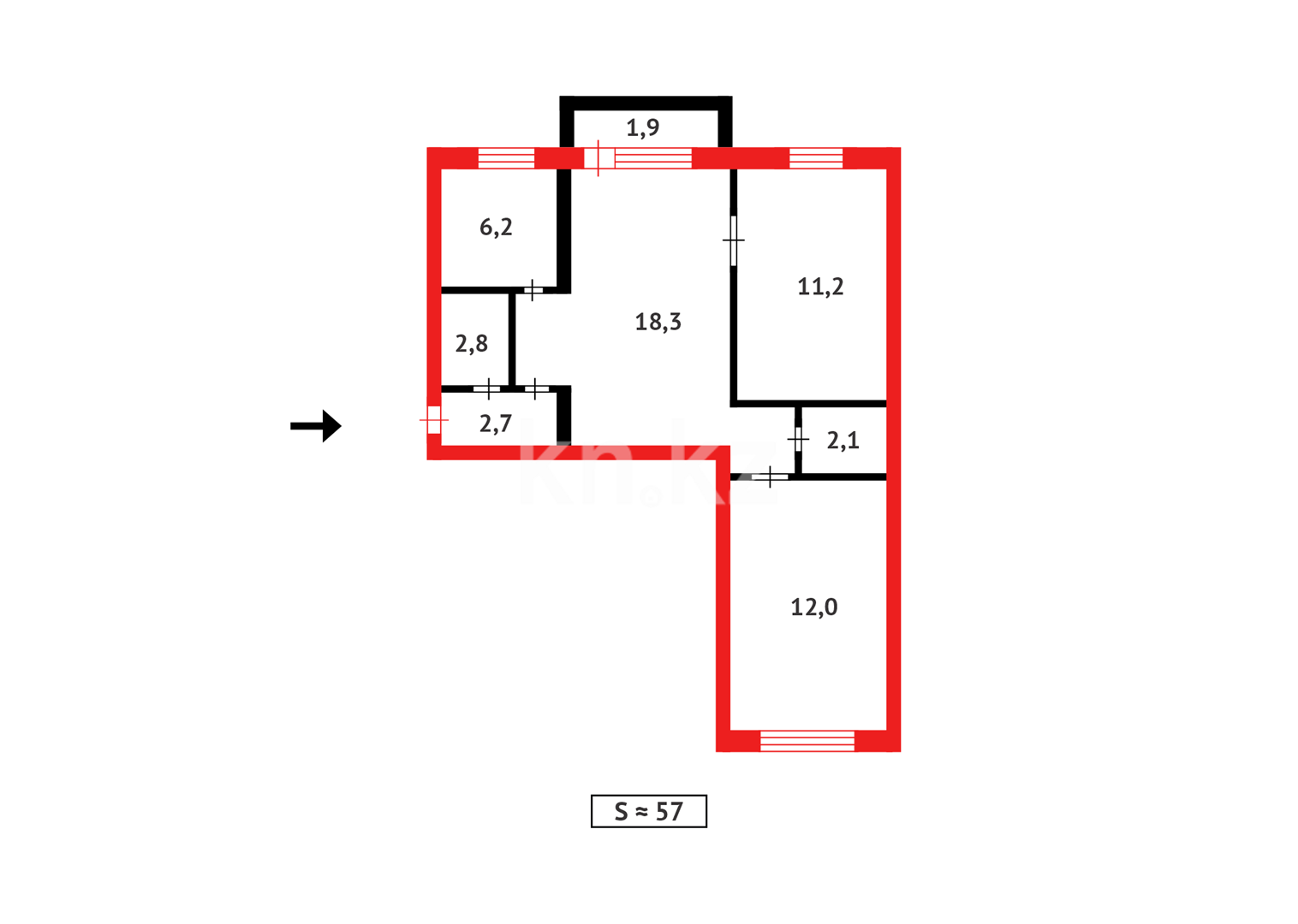 Продажа 3-комнатной квартиры, 59 м², ул. Кужанова, дом  13 в Сарани - фото 9