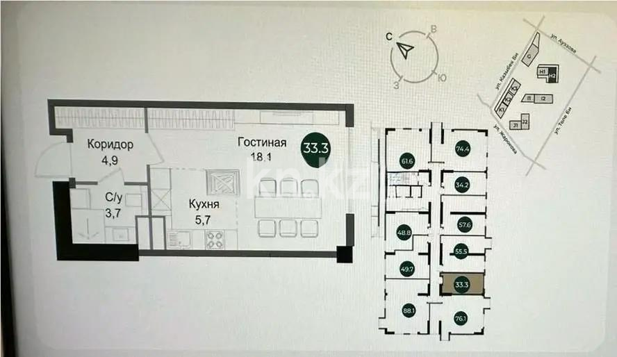 Продажа 1-комнатной квартиры, 33.4 м², ул. Ауэзова, дом  3/2 стр - Продажа квартир в новостройках Алматы без посредников с фото фото 1 из 1