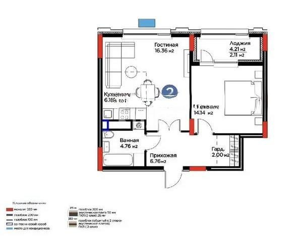 Продажа 2-комнатной квартиры, 52.31 м² в Астане