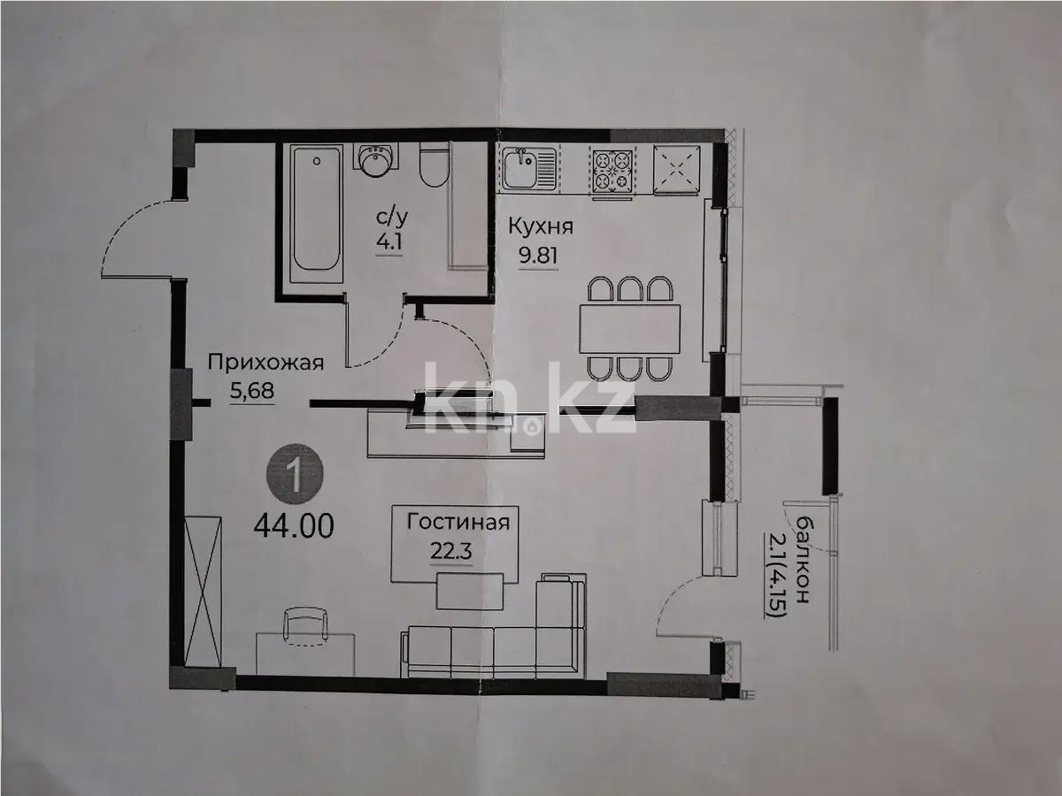 Продажа 1-комнатной квартиры, 44 м², ул. Е-429, дом  14 - Продажа  однокомнатных квартир в новостройках Астаны без посредников фото 1 из 1